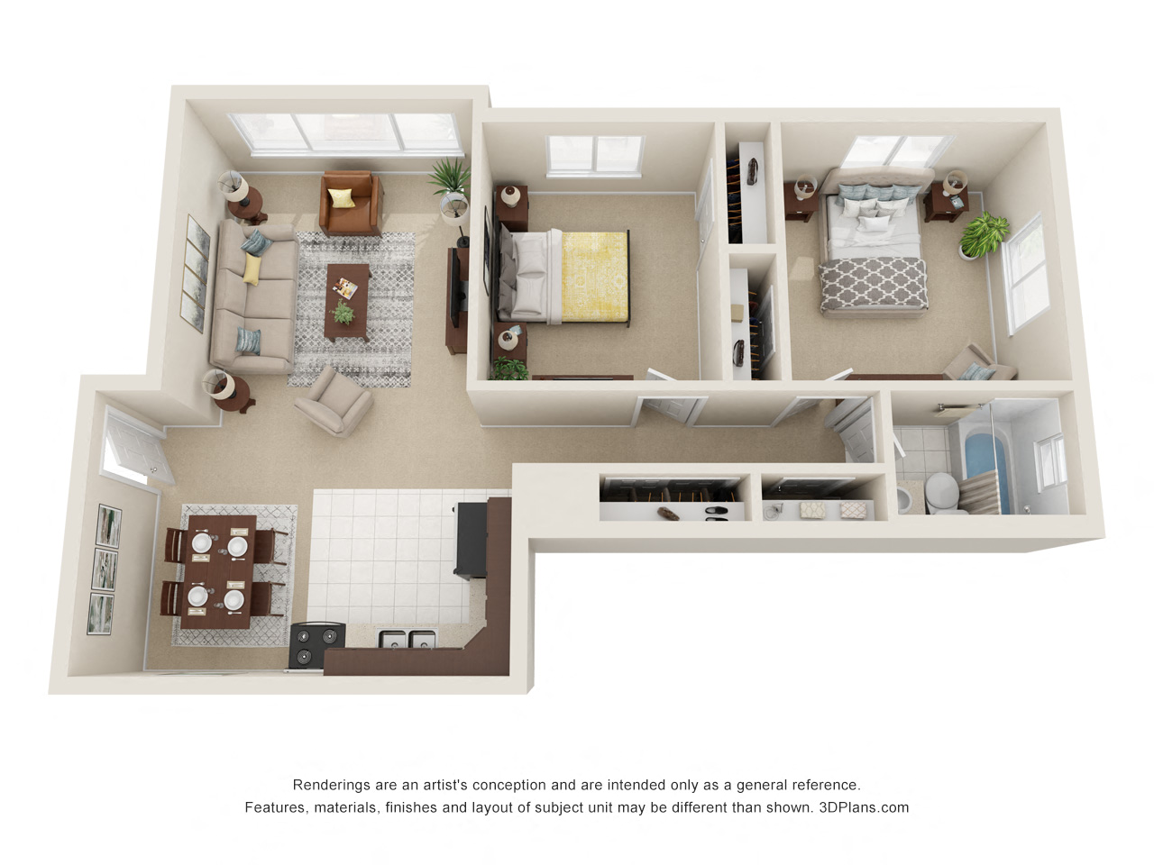 Floor plan for 2 beds, 1 bath, 800 sqft